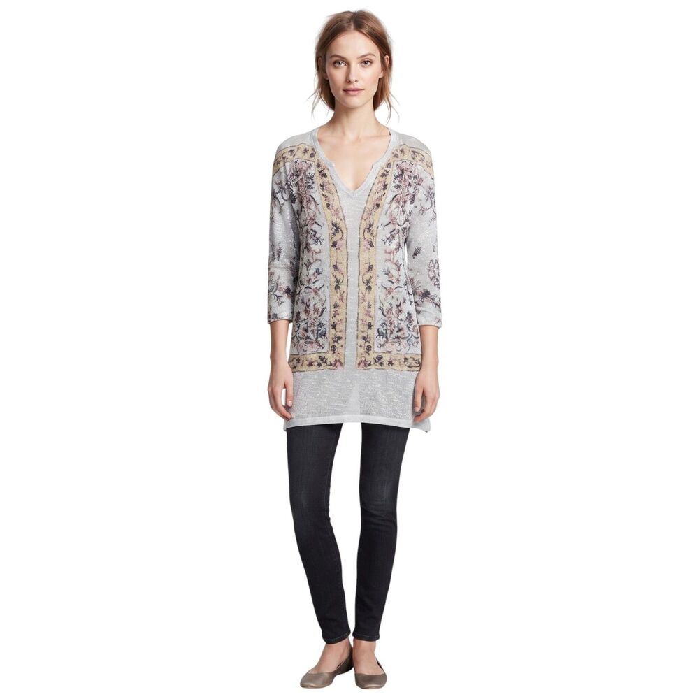 Reba 3/4 Sleeve Slip on Boho Metallic Sweater